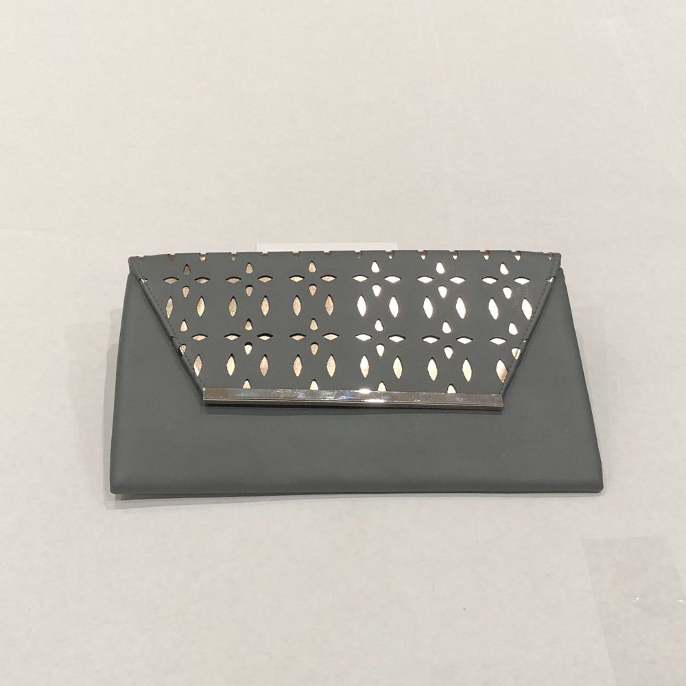 Gray clutch with detachable dainty silver chain